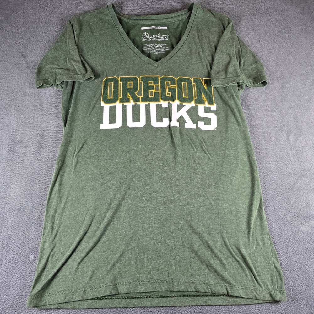 Pressbox Oregon Ducks V-Neck T-Shirt Womens XL Green Heathered Glitter Logo